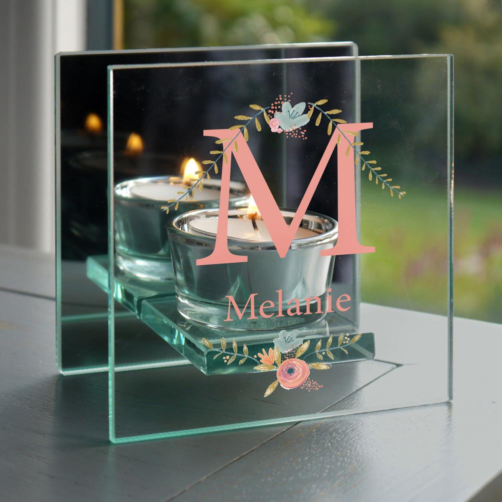 Personalised Floral Bouquet Mirrored Glass Tea Light Candle Holder Extra Image 2